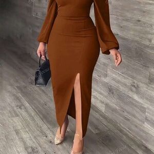 SHEIN Brown Long Sleeve Dress